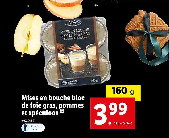 mises en bouche bloc de foie gras, pommes et spécucoos