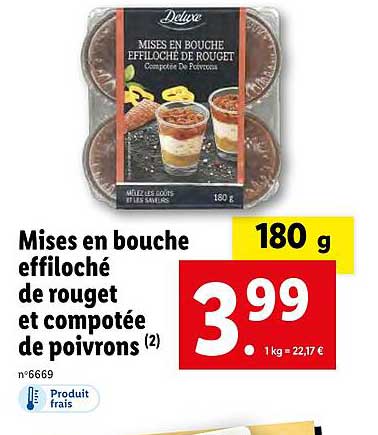 mises en bouche effiloché de rouget et compotée poivrons