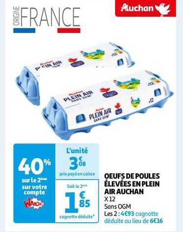 œufs de poules élevées en plein air auchan