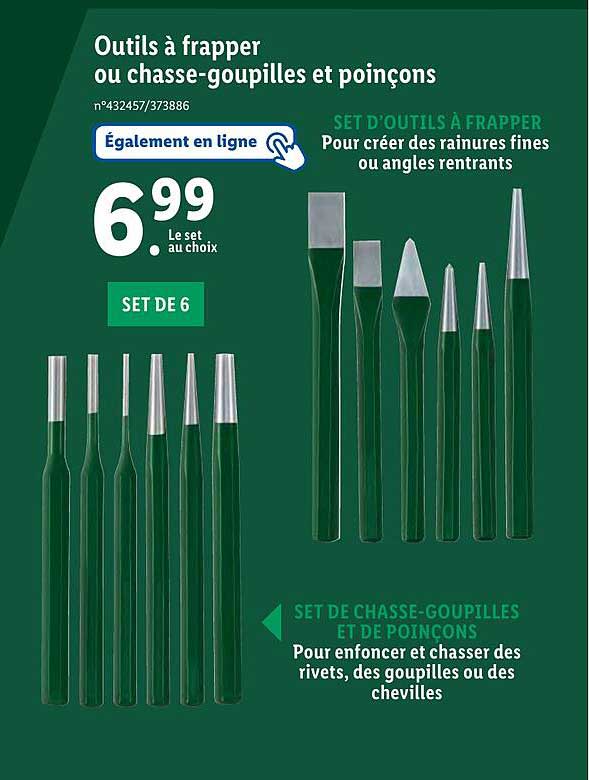 outils à frapper ou chasse-goupilles et poinçons