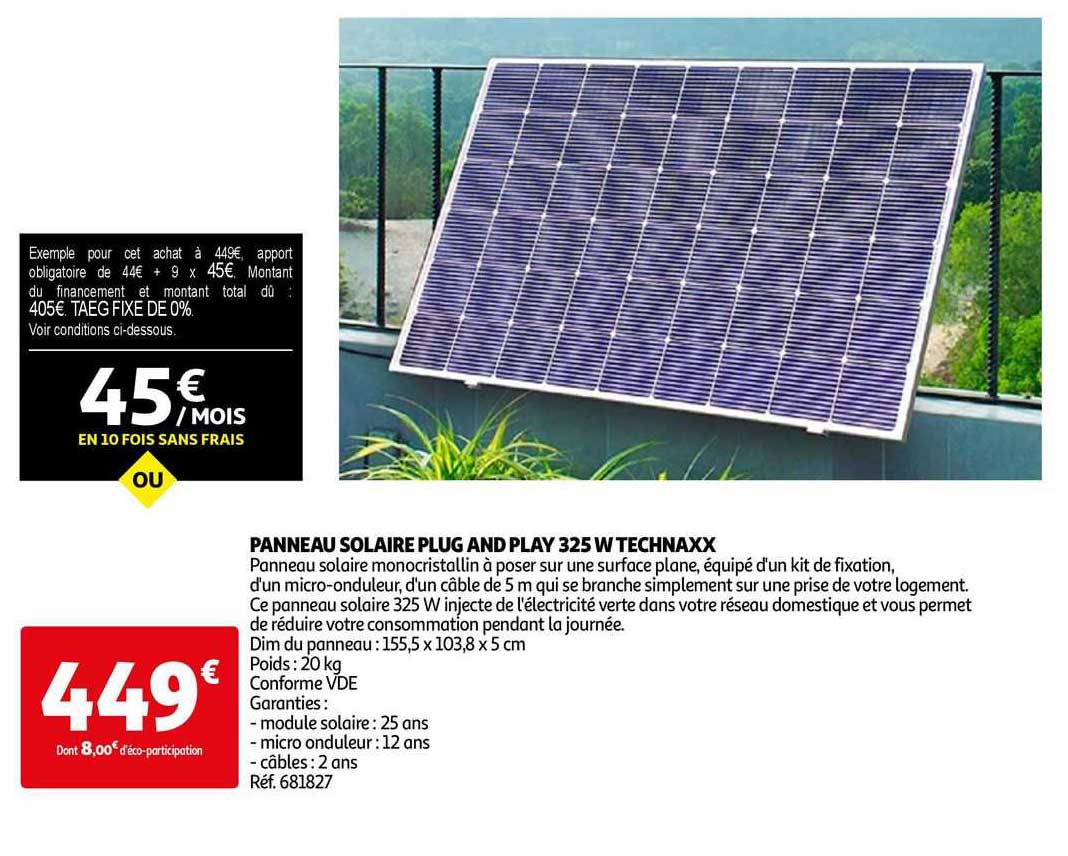 panneau solaire plug and play 325 w technaxx