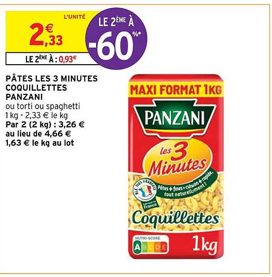 pâtes les 3 minutes coquillettes panzani