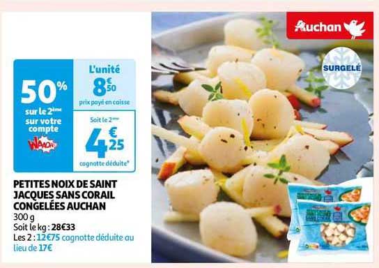 petites noix de saint jacques sans corail congelées auchan