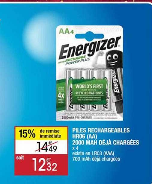 piles rechargeables hr06 (aa) 2000 mah déjà chargées energizer