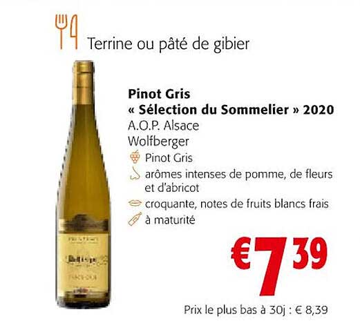 pinot gris «sélection du sommelier» 2020 a.o.p. alsace wolfberger
