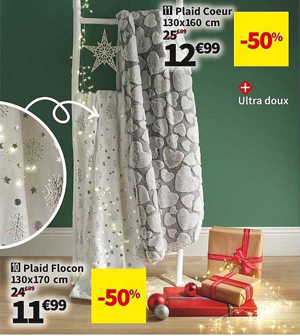 plaid flocon 130 x 170 cm, plaid cœur 130 x 160 cm