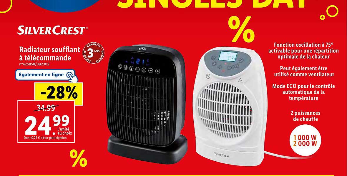 radiateur soufflant à télécommande silver crest