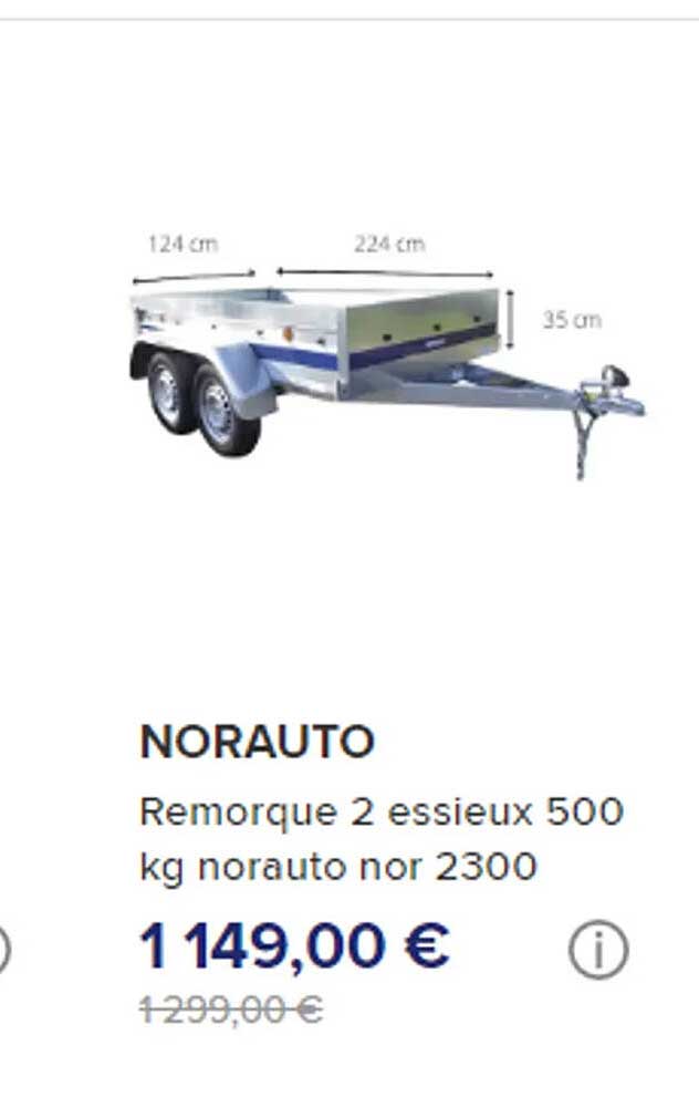 remorque 2 essieux 500 kg norauto norauto nor 2300