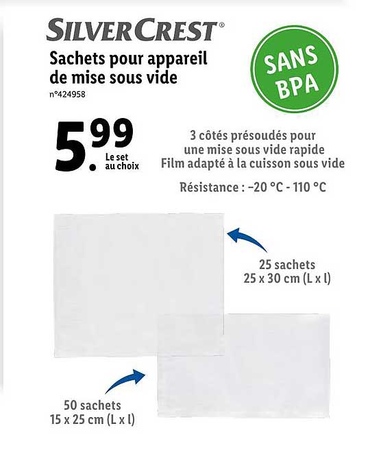 sachets pour appareil de mise sous vide silver crest