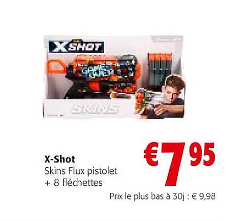 skins flux pistolet + 8 fléchettes x-shot