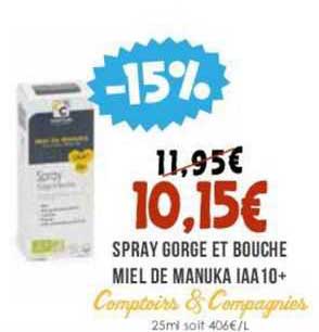 spray gorge et bouche miel de manuka iaa 10+ comptoirs & compagnies
