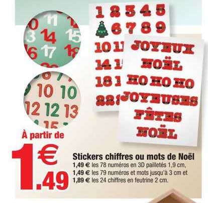 stickers chiffres ou mots de noël