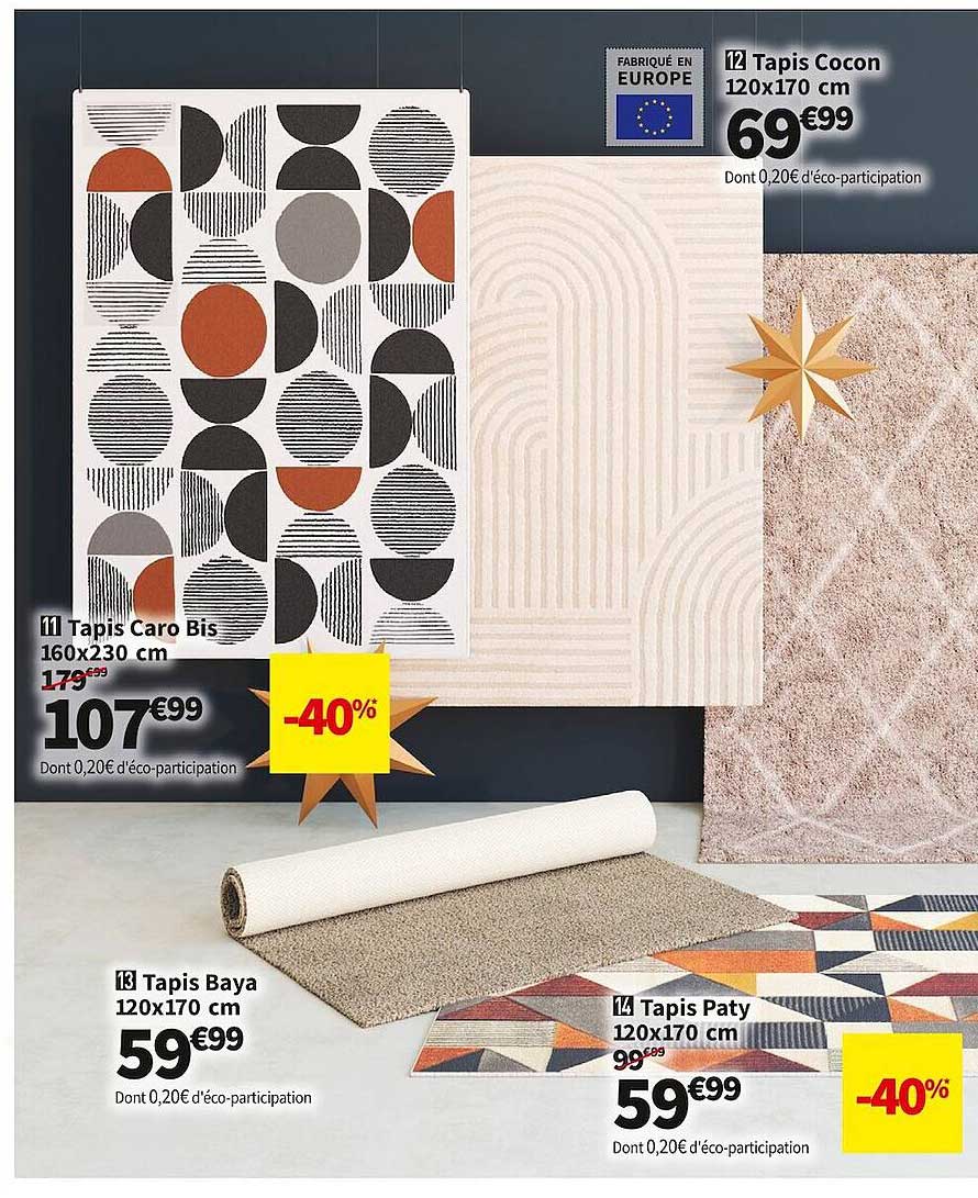 tapis caro bis 160 x 230 cm, tapis baya 120 x 170 cm, tapis paty 120 x 170 cm, tapis cocon 120 x 170 cm