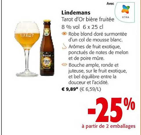 tarot d'or bière fruitée 8% vol lindemans