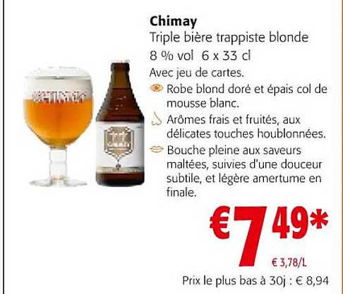 triple bière trappiste blonde 8% vol chimay