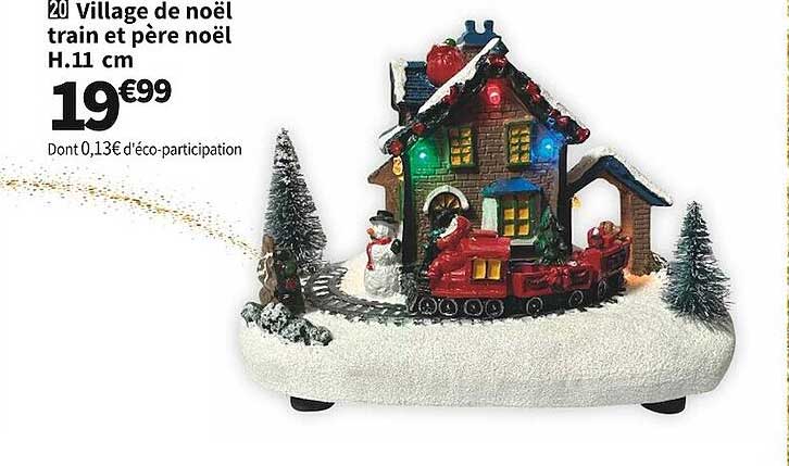 village de noël train et père noël h. 11 cm
