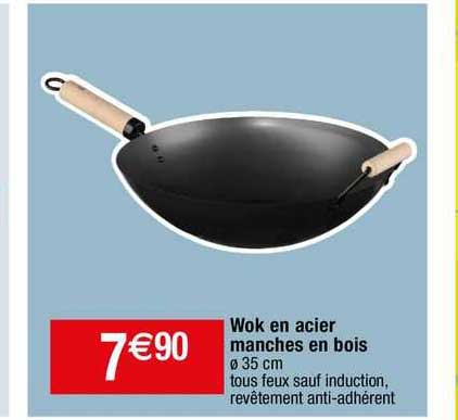wok en acier manches en bois