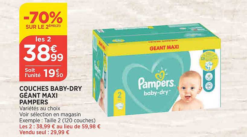 couches baby-dry géant maxi pampers